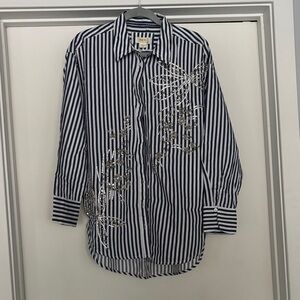 Maeve by Anthropologie Blue and White Striped Shirt